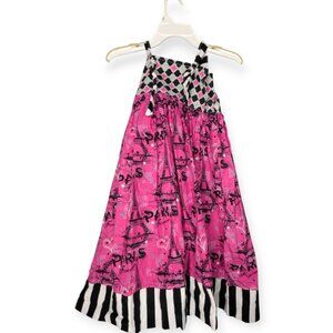 Girls Pink Black & White Eiffel Tower Knot A Line Dress Size 8